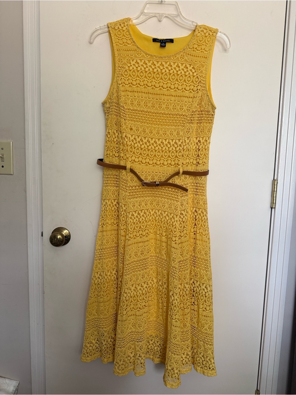 Zac & Rachel Yellow Sleeveless Lace Fit-and-Flare Dress